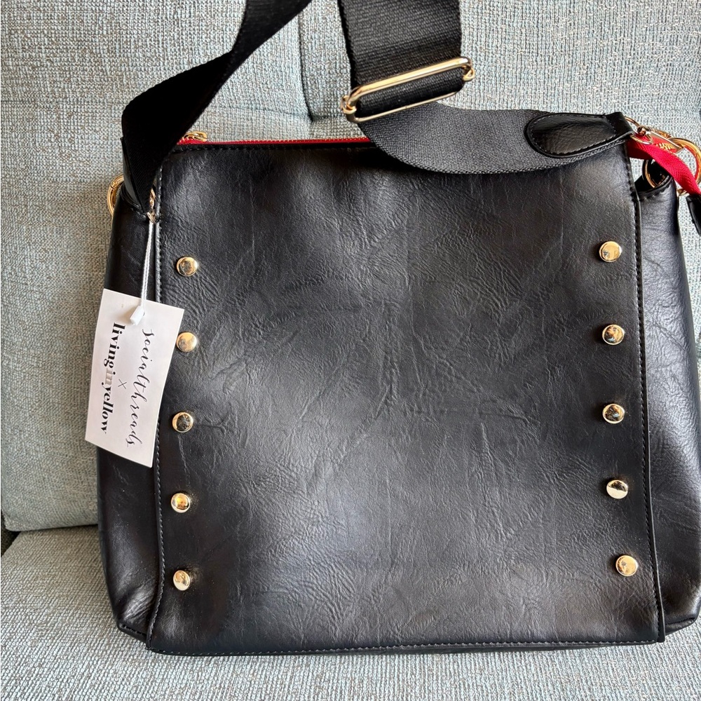 Social Threads Black and Red Crossbody Messenger Bag